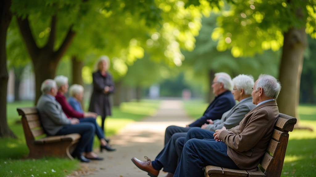 ceļotāju grupa atpūšas parkā uz sola, ceļvedis stāv un stāsta par muižu vēsturi